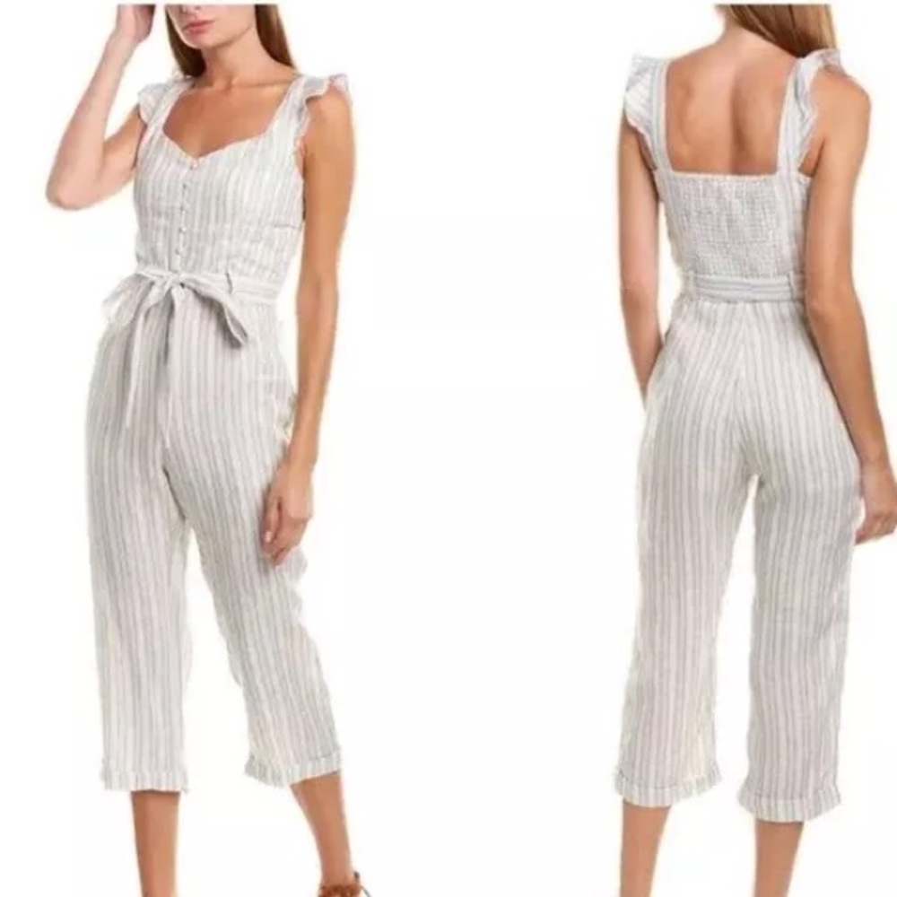 Heartloom, blue/white/brown striped jumpsuit, size XS